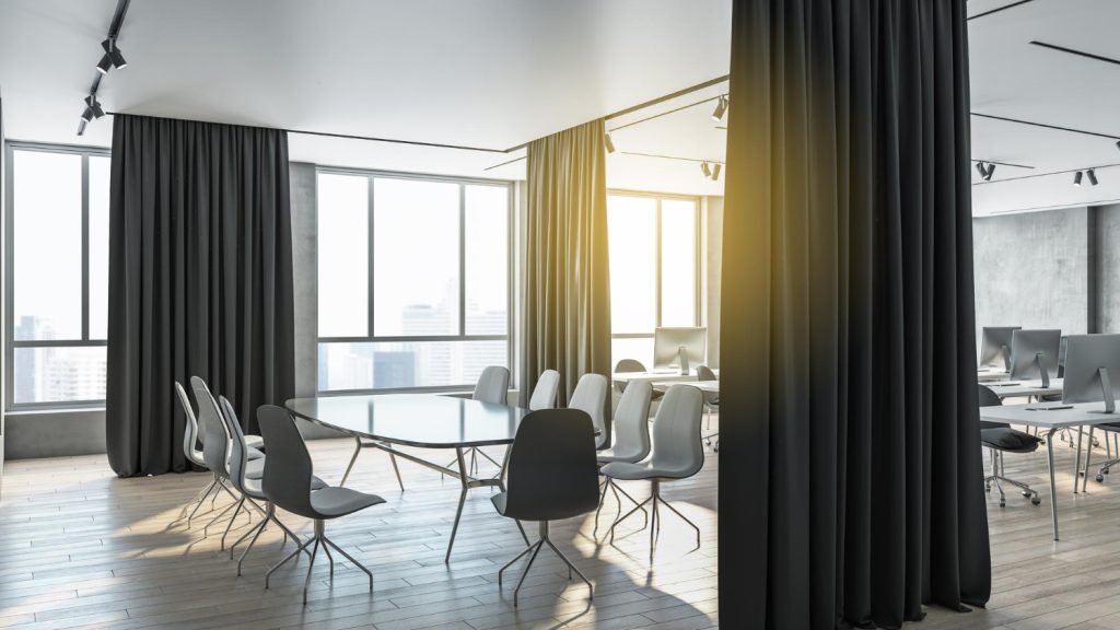 Curtains in open office space